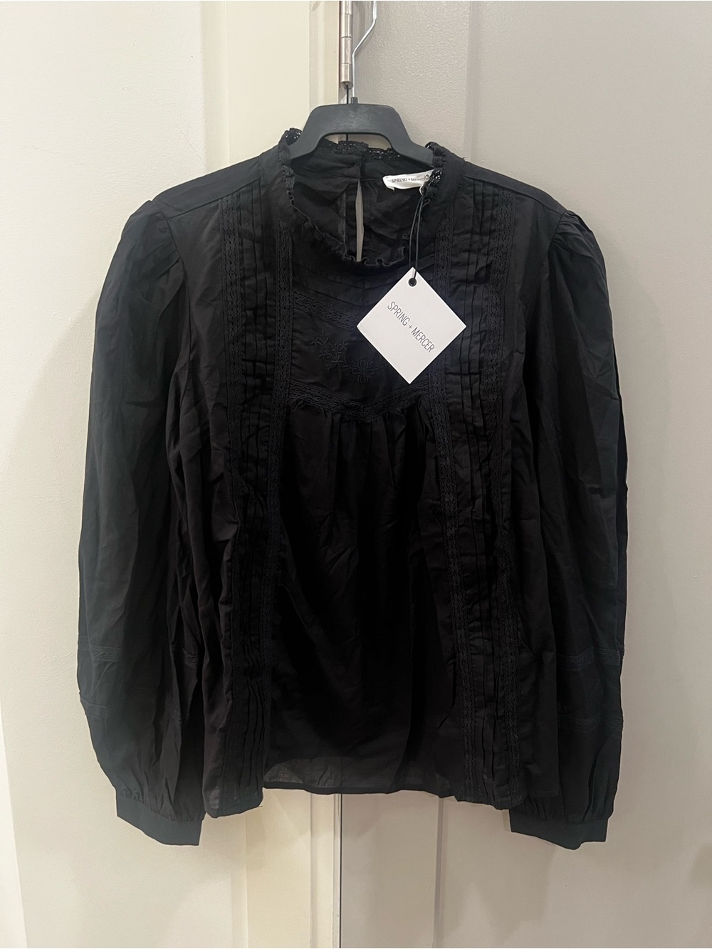 Black Long-Sleeve Cotton Blouse